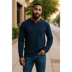 Tommy Bahama‎ Reversible 100% Cotton Blue Men's L. Green Inside Henley Neck